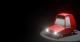 3D illustration of a Red Low Poly Car Cartoon black spotlight background