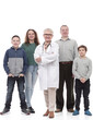 © ASDF - happy family and their family doctor standing together.