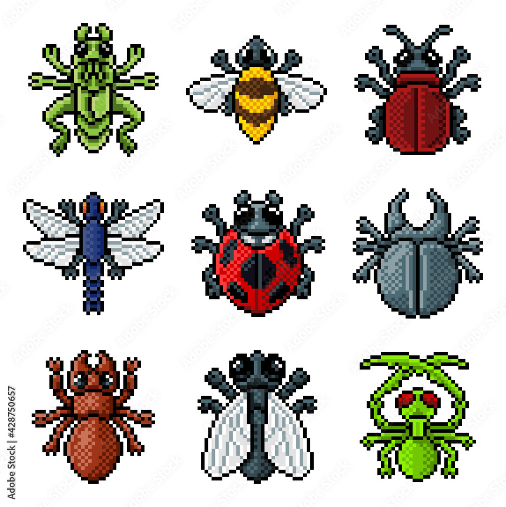 Bug Insect Pixel Art Video Game Beetle 8 Bit Icons