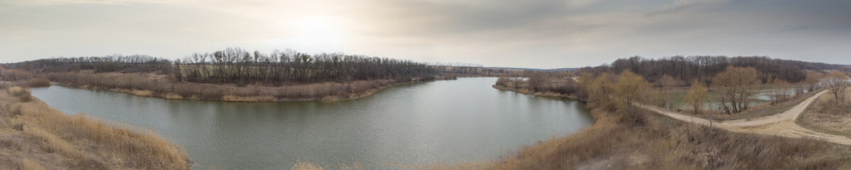 Wall Mural - lake panorama at sunset in autumn