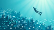 Ocean underwater world with animals, vector illustration