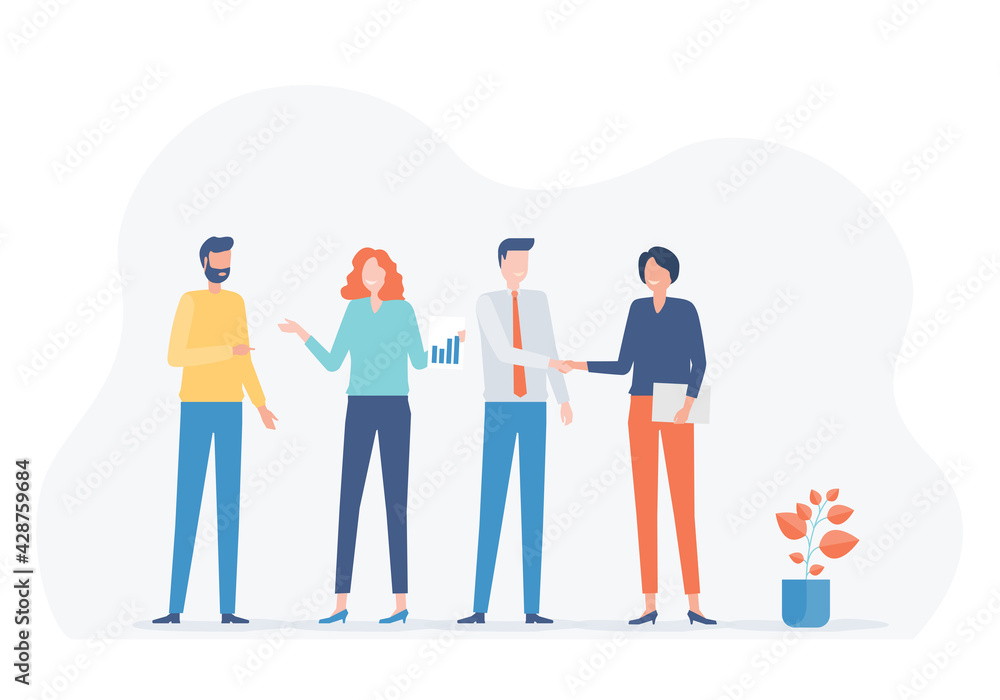 Flat vector illustration Group business people team meeting concept and ...