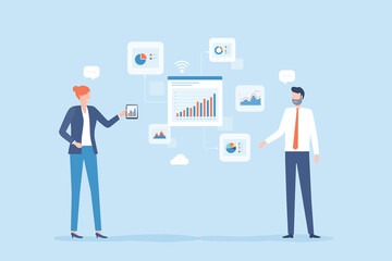 Aufkleber - flat vector two business people team planning for business finance investment monitoring concept