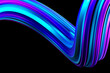 Abstract 3d render of colourful twisted shape with metallic surface lines