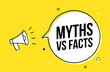 Myths and facts logo vector megaphone background. Check fact truth fake concept