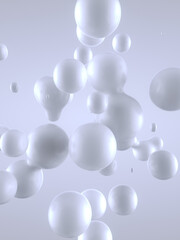 Aufkleber - Abstract background with flying shiny drops of liquid. Light background with depth of field. 3d rendering illustration