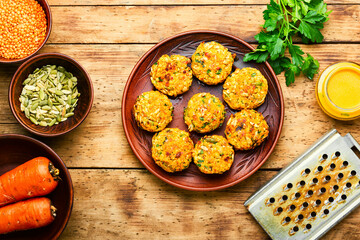 Canvas Print - Vegetarian carrot and lentil cutlets