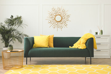 Wall Mural - Stylish living room interior with comfortable green sofa