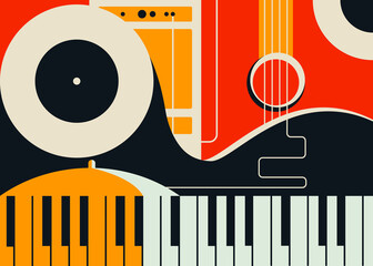Wall Mural - Banner template with abstract musical instruments. Jazz concept art.