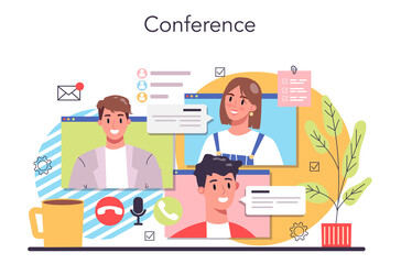Wall Mural - online video conference concept. brainstorming or negotiating process