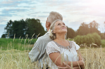 Senior couple at summer field during vacation