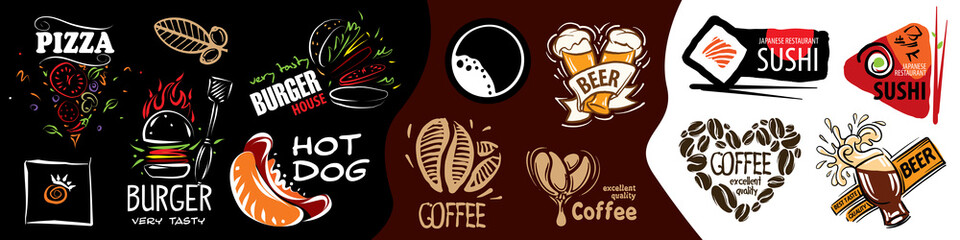 Wall Mural - Vector set of drawn signs of fast food