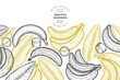 © lubovchipurko - Hand drawn sketch style banana banner. Organic fresh fruit vector illustration. Retro exotic fruit design template