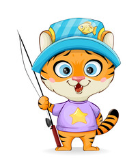 Canvas Print - Cute little tiger goes fishing