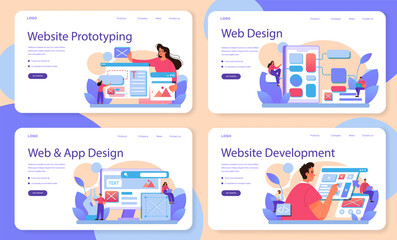Wall Mural - website prototyping web banner or landing page set. web page modeling
