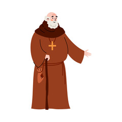 medieval priest or monk cartoon character, flat vector illustration isolated.