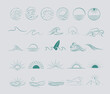 © miobuono - Collection of Summer Boho linear symbols, icons design. Sun, sea waves, landscape. Editable Vector Illustration.