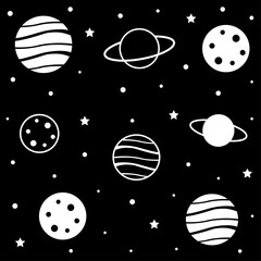 space pattern with hand drawn planets