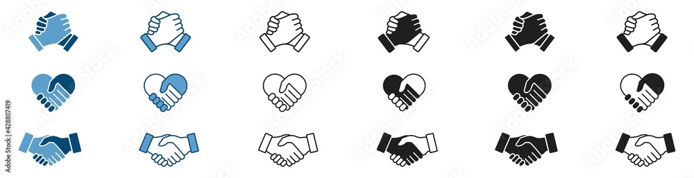 handshake icon set, Soul brother handshake icon, Heart handshake icon in different style, vector illustration - obrazy, fototapety, plakaty 