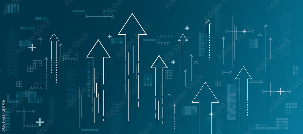 Growth concept with growing arrows, plus signs, pixel symbols and lines ...