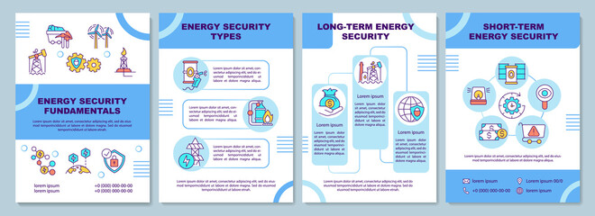 Energy security fundamentals brochure template. Energy security. Flyer, booklet, leaflet print, cover design with linear icons. Vector layouts for presentation, annual reports, advertisement pages
