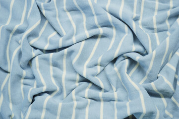 Wall Mural - Blue with white thin stripes textile. Blue material texture on fabric