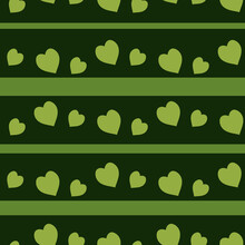 Seamless Pattern With Light Green Hearts On Green Background. Vector Image.