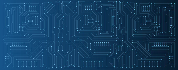 Wall Mural - circuit board electronic or electrical line on blue engineering technology concept vector panorama b