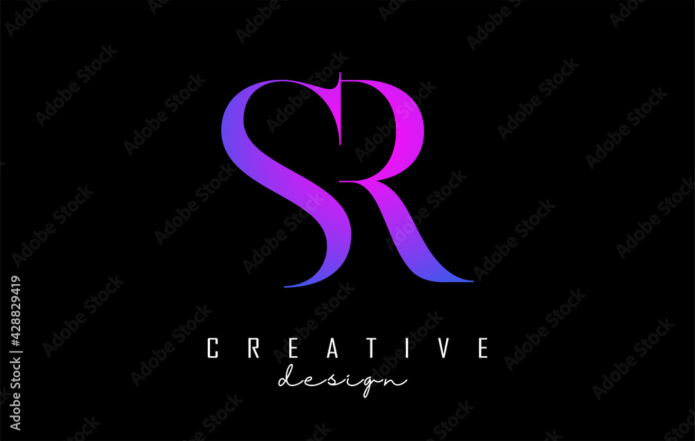 Colorful pink and blue SR s r letter design logo logotype concept with ...