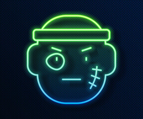 Wall Mural - Glowing neon line Bandit icon isolated on blue background. Vector