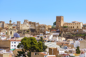 Panoramic view of Buñol and its castle in Valencia Spain.