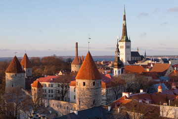 Wall Mural - View of old town on sunset. Tallinn, Estonia