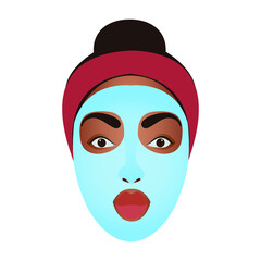 Sticker - Girl in a blue mask. Facial skin care. Close-up of the girl's face. Cosmetic procedures.