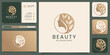 © ulhaq_std - Creative beauty woman hair salon combine with nature leaf concept, logo and business card design. Premium Vector