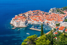 Dubrovnik, Croatia. Panoramic View Of The Walled City.