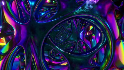 Wall Mural - flying through an abstract alien structure illuminated by neon lights. modern ultraviolet lighting. 