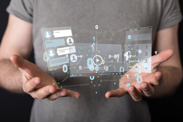 interface web application in hand 3d