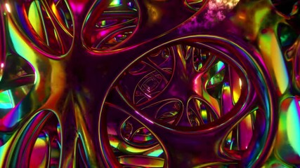 Wall Mural - flying through an abstract alien structure illuminated by neon lights. modern ultraviolet lighting. 
