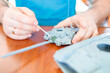 © rossiaa33 - a man assembles a plastic tank model toy, tints the tank turret green