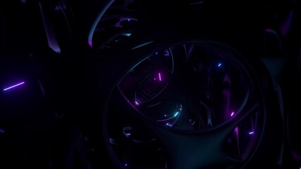 Wall Mural - flying through an abstract alien structure illuminated by neon lights. modern ultraviolet lighting. 