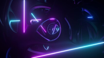 Wall Mural - flying through an abstract alien structure illuminated by neon lights. modern ultraviolet lighting. 