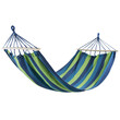 colored striped blue-green hammock with wooden slats, levitates, on white background