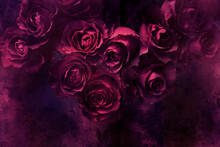 Redish-pink-purple Roses On A Monochromatic Backdrop