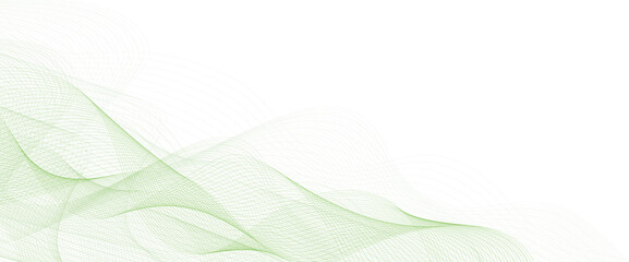 frame of abstract vector green wave melody lines on white background