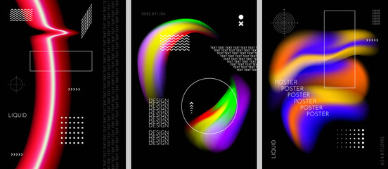 Canvas Print - vector illustration. abstract liquid colorful shapes collection isolated on black geometric backgrou