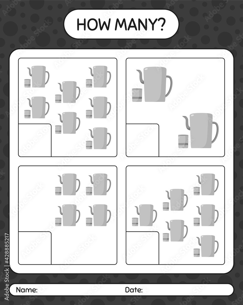 How many counting game with arabic teapot. worksheet for preschool kids ...