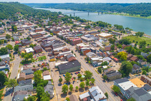Aerial View Of Historic Madison Indiana On The Ohio River