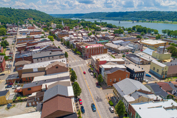 Aerial View of Historic Madison Indiana on the Ohio River