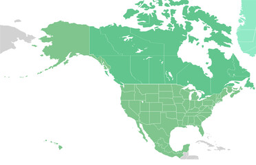 North America countries border map.
vector map of U.S. and Canada, Mexico.