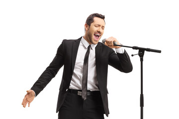 Canvas Print - Male singer singing on a microphone